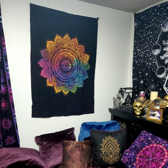NEW Mandala Tie Dye Poster Tapestry Black Rainbow - Picture 5 of 5